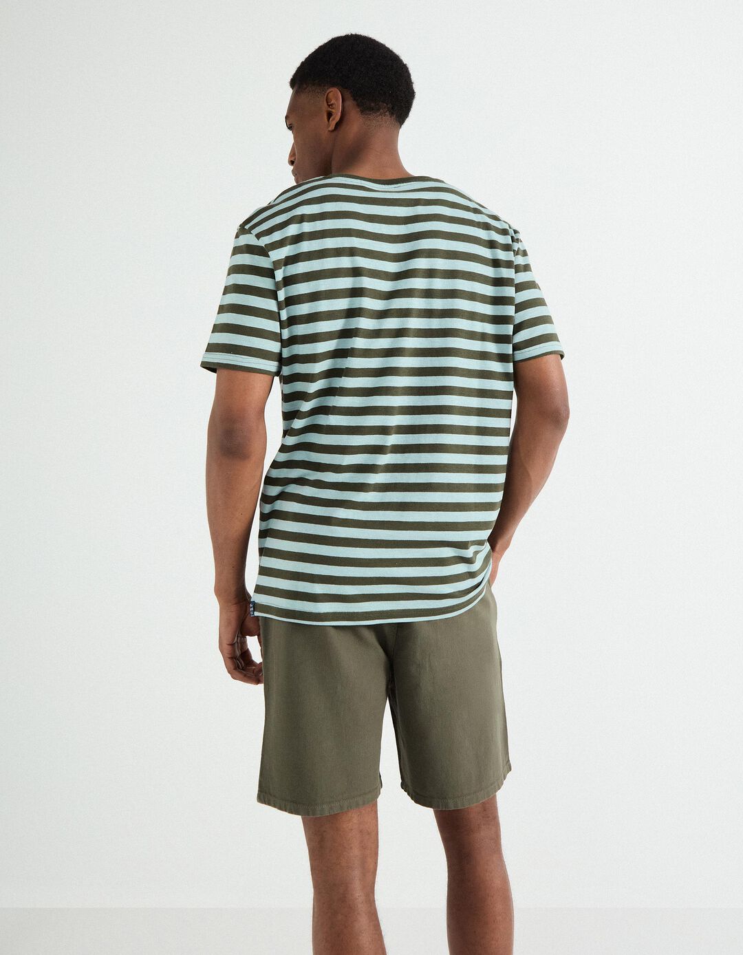 T-shirt de Riscas, Homem, Verde Escuro