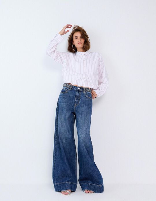 Comprar Online Cal&ccedil;as De Ganga Wide Leg, Mulher, Azul Escuro