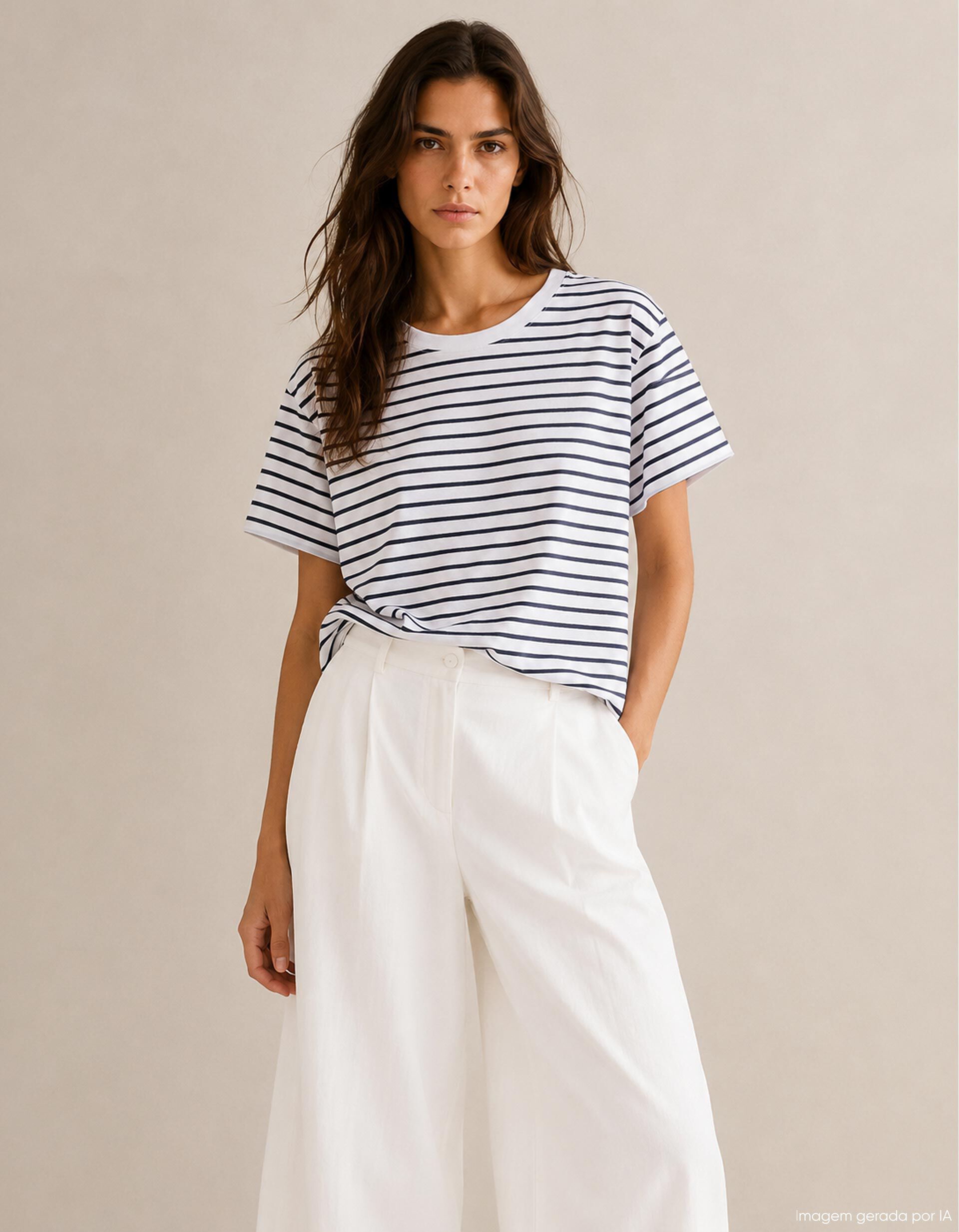 Comprar Online T-shirt &agrave;s Riscas, Mulher, Branco
