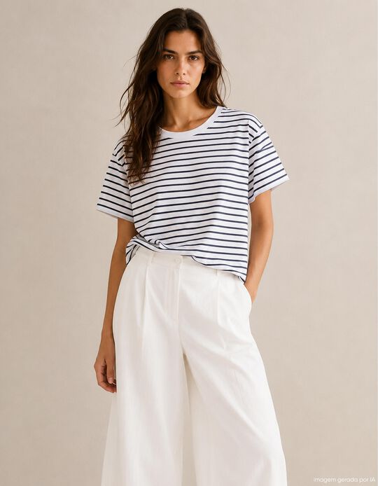 Comprar Online T-shirt &agrave;s Riscas, Mulher, Branco