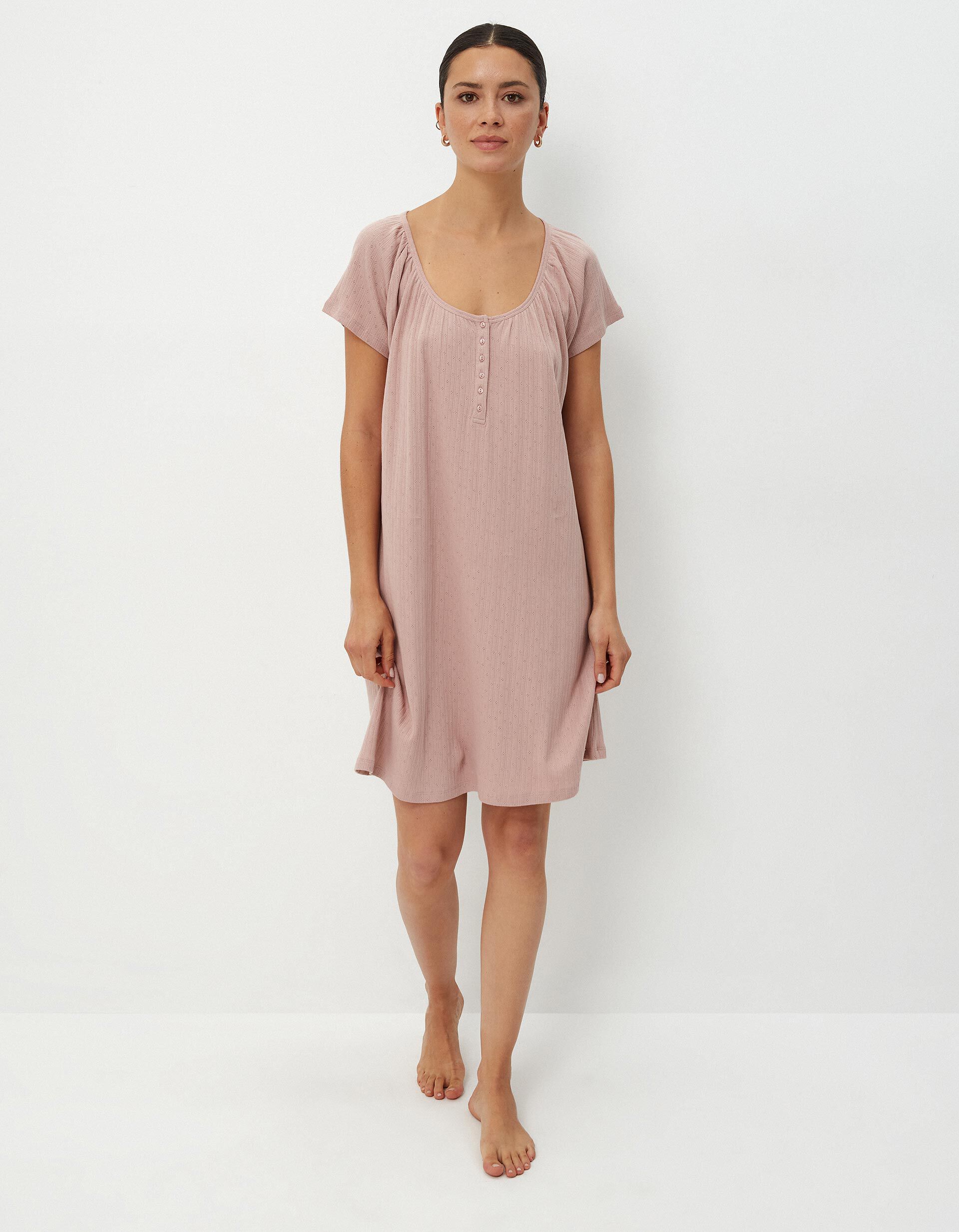 Camisa de Dormir Microperfurada Mulher Rosa Claro MO Online
