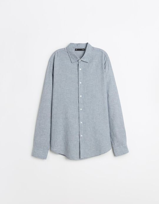 Comprar Online Camisa Riscas com Linho, Homem, Azul Escuro