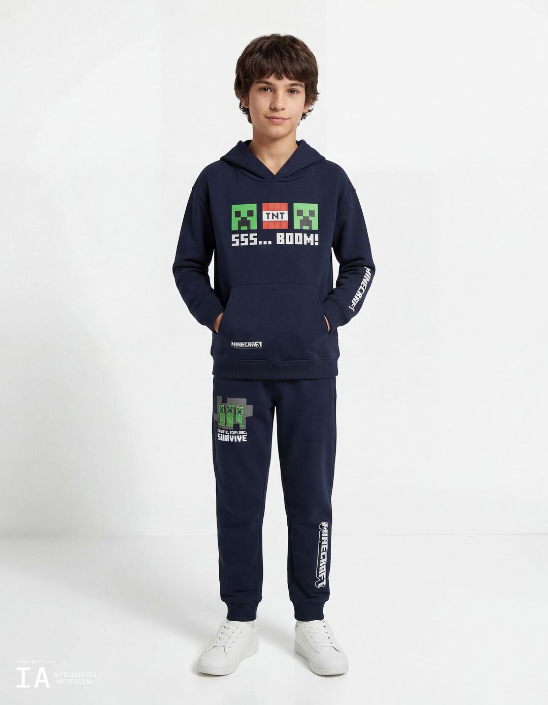 Cal&ccedil;as Jogging de Felpa 'Minecraft', Menino, Azul Escuro