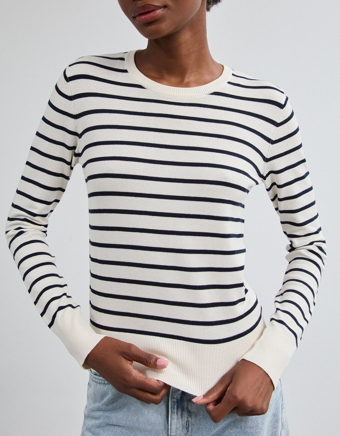 Camisola De Manga Comprida &Agrave;s Riscas, Mulher, Cru