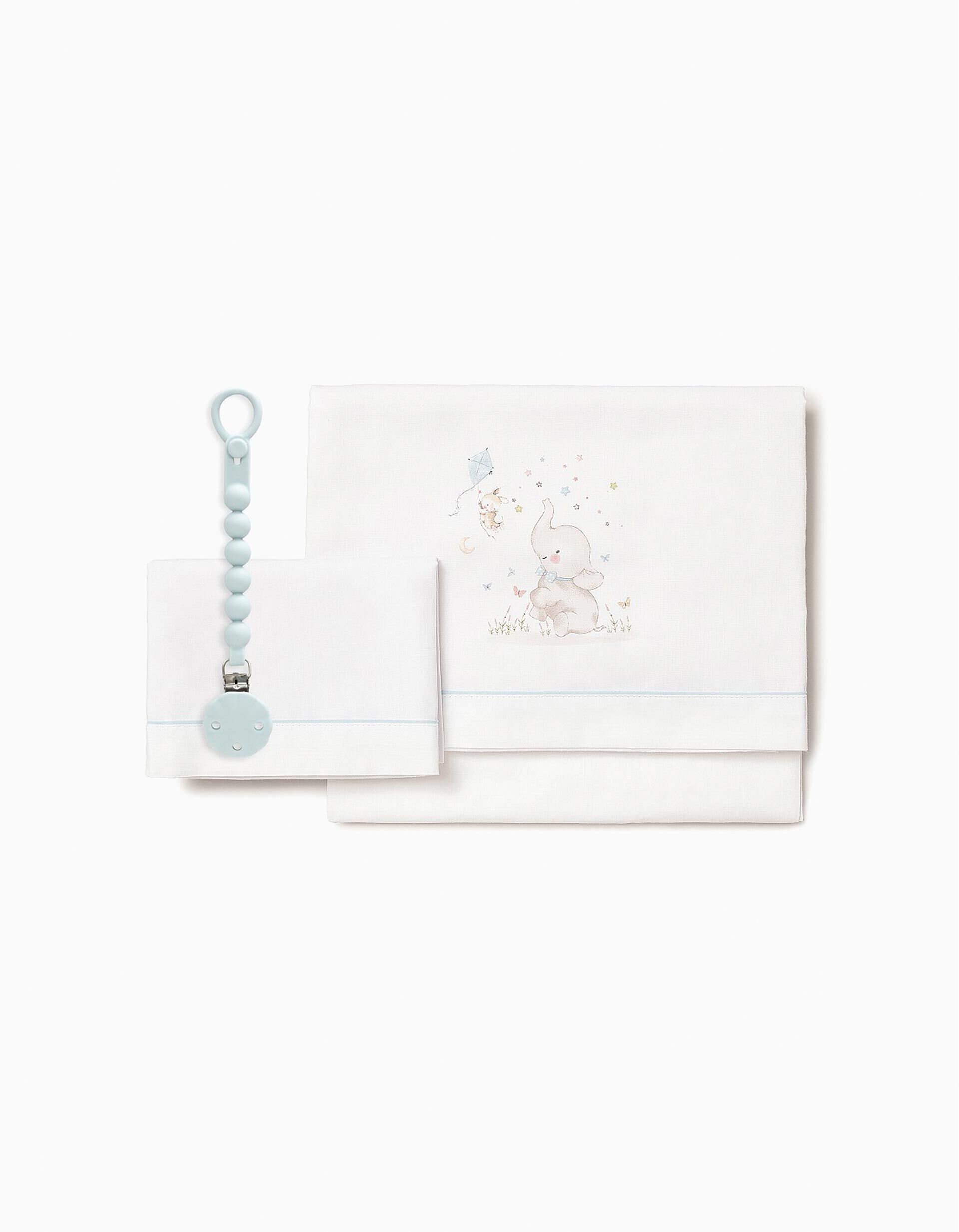 Comprar Online Conjunto De Len&ccedil;&oacute;is De Algod&atilde;o 3 Pcs Interbaby Elephant 60x120 cm, Azul
