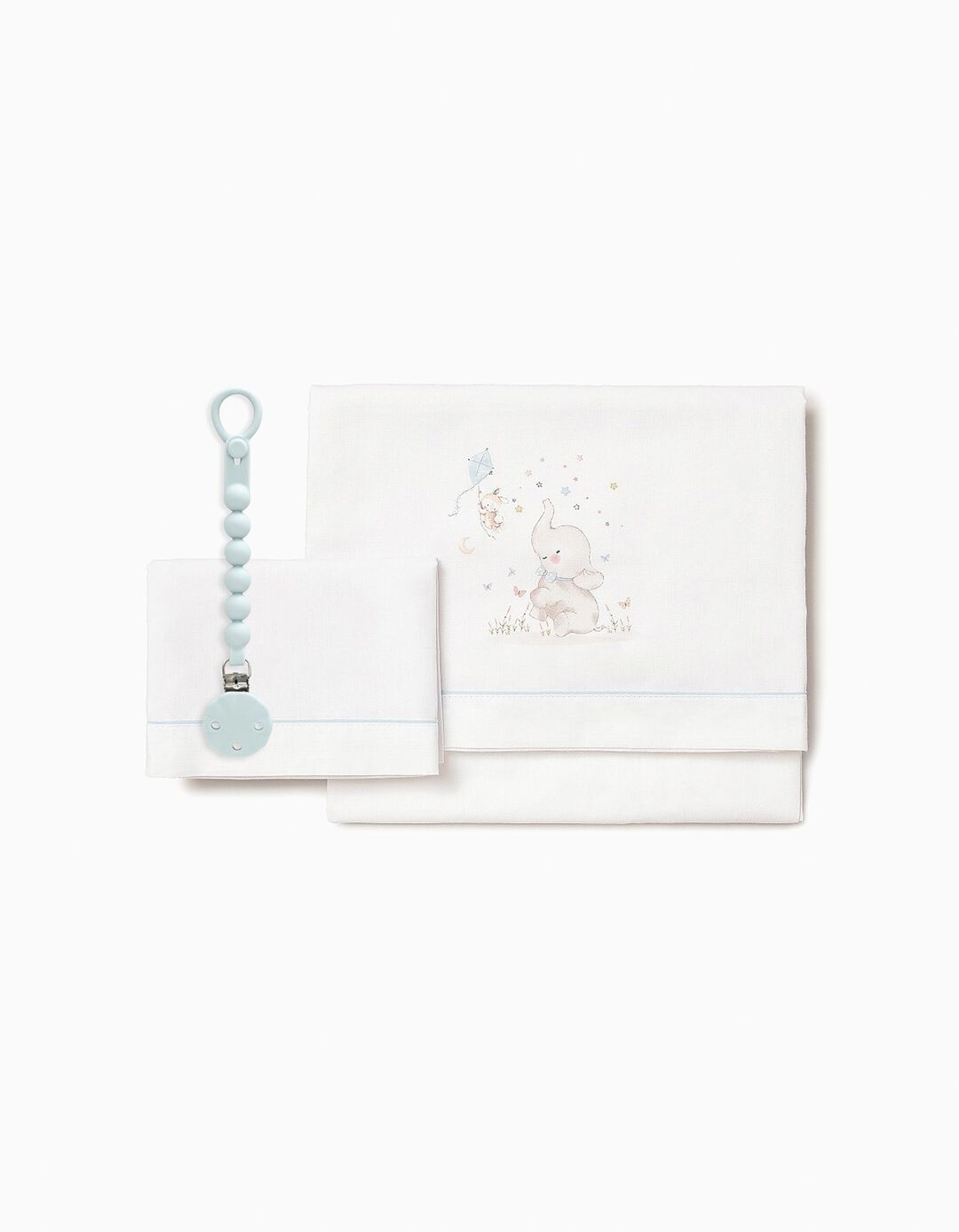Conjunto De Len&ccedil;&oacute;is De Algod&atilde;o 3 Pcs Interbaby Elephant 60x120 cm, Azul