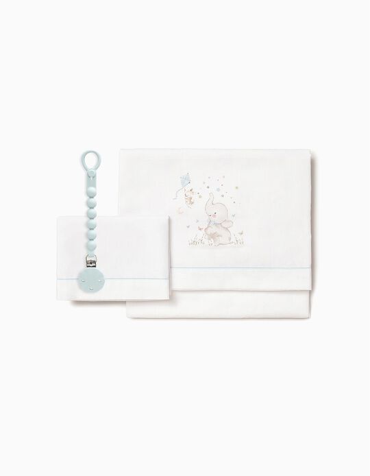 Comprar Online Conjunto De Len&ccedil;&oacute;is De Algod&atilde;o 3 Pcs Interbaby Elephant 60x120 cm, Azul