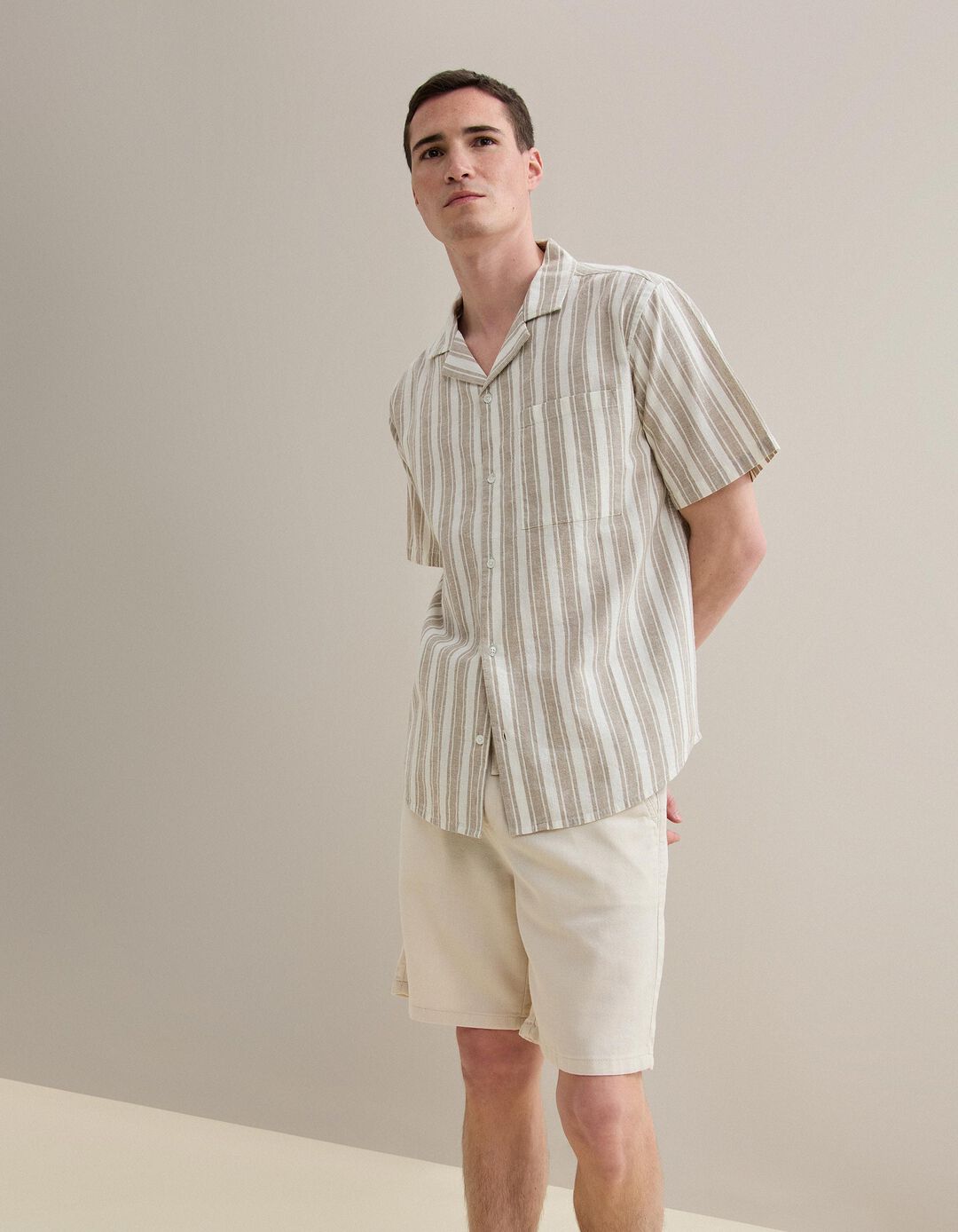 Camisa Resort com Linho, Homem, Bege