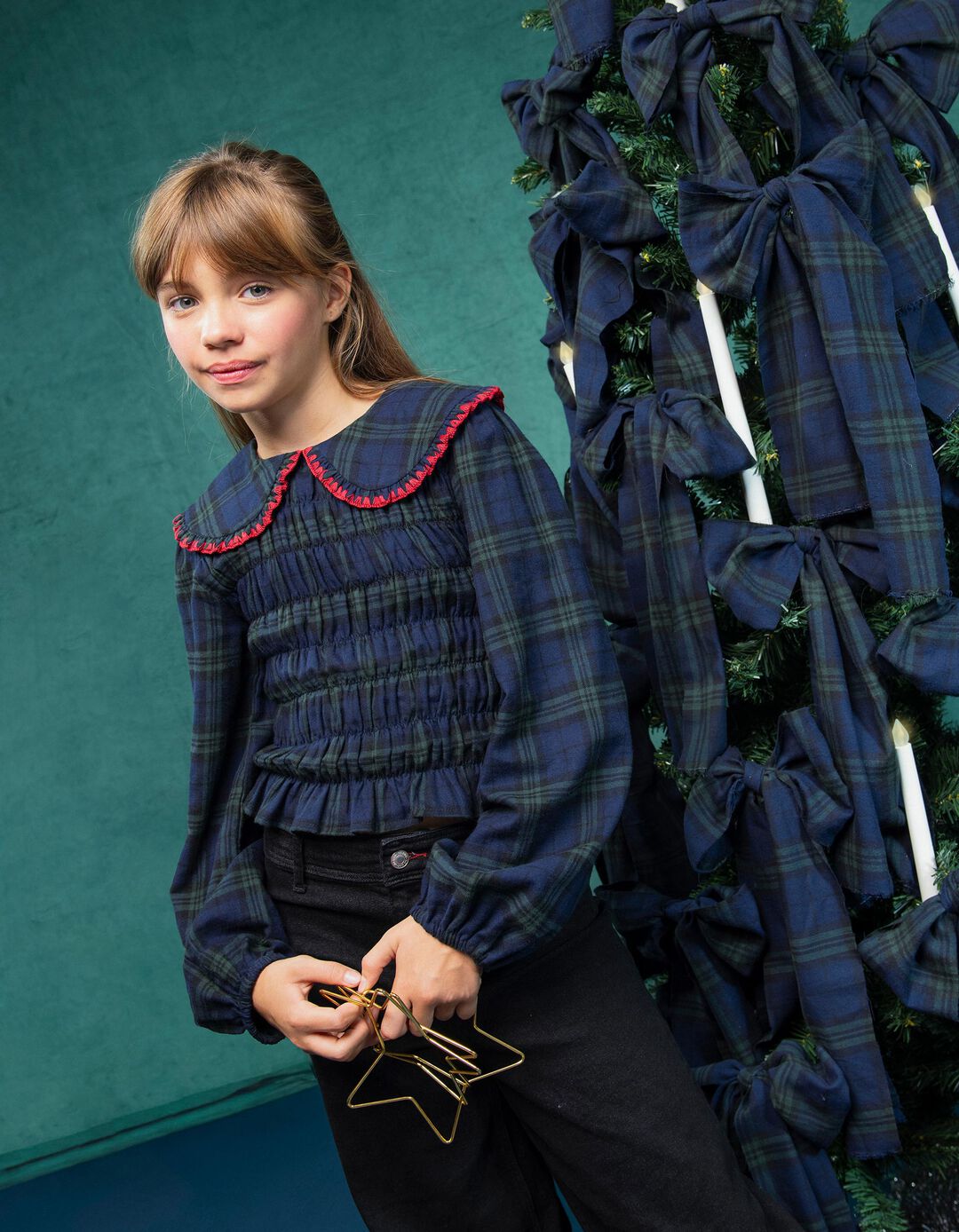 Blusa Smock, Menina, Verde Escuro