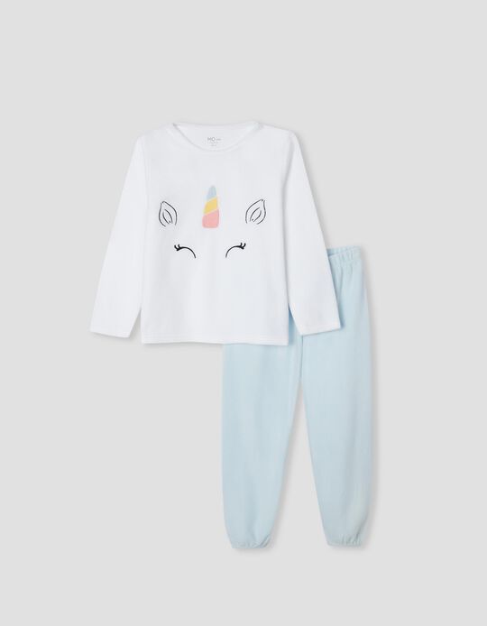 Unicorn' Polar Fleece Pyjamas, Kids, White/ Blue