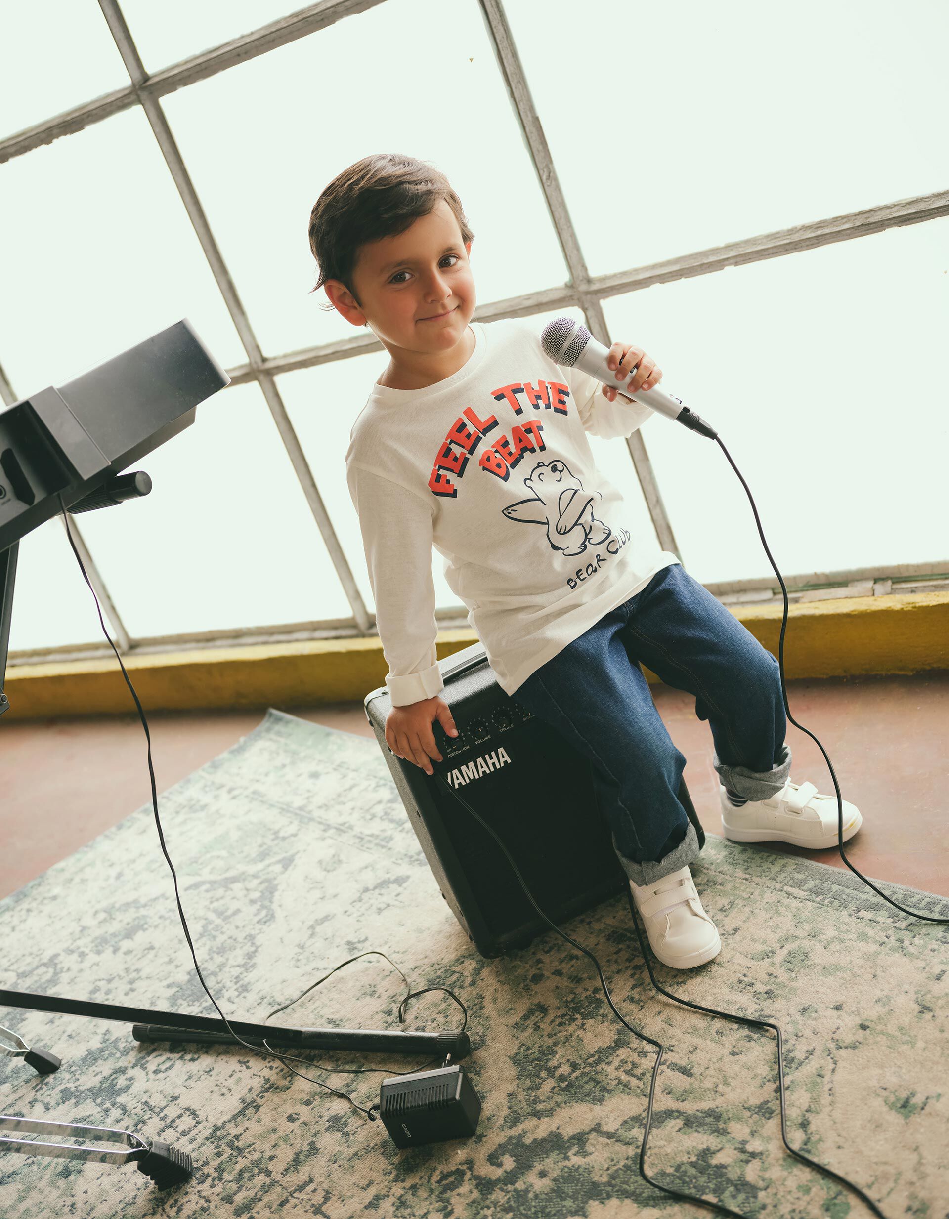 T-shirt Manga Comprida Estampado, Menino, Branco