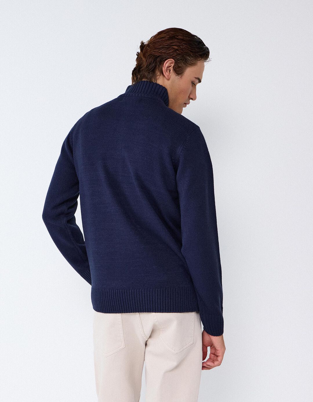 Sweater De Gola Alta, Homem, Azul Escuro