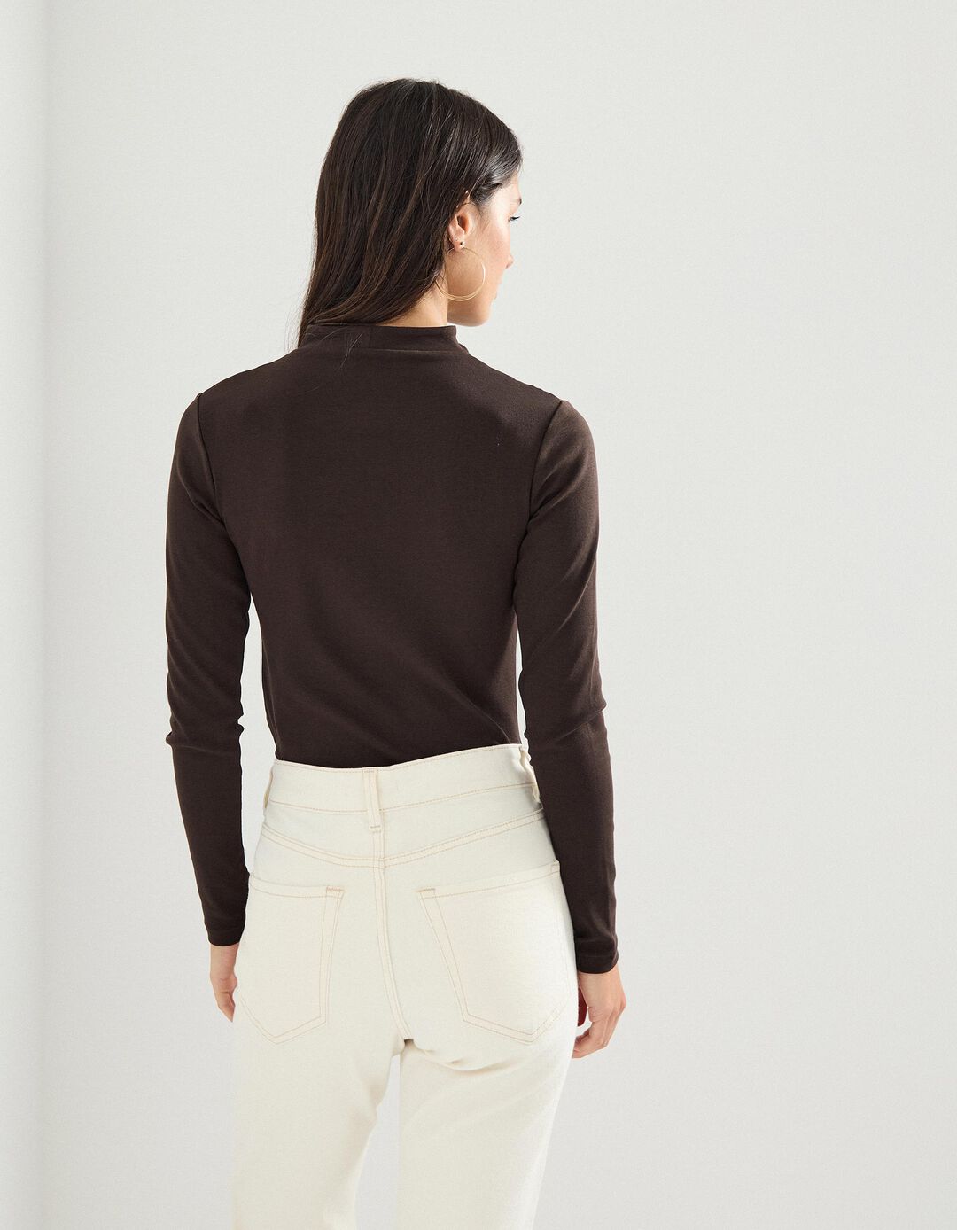 Camisola com Gola Alta, Mulher, Castanho Escuro