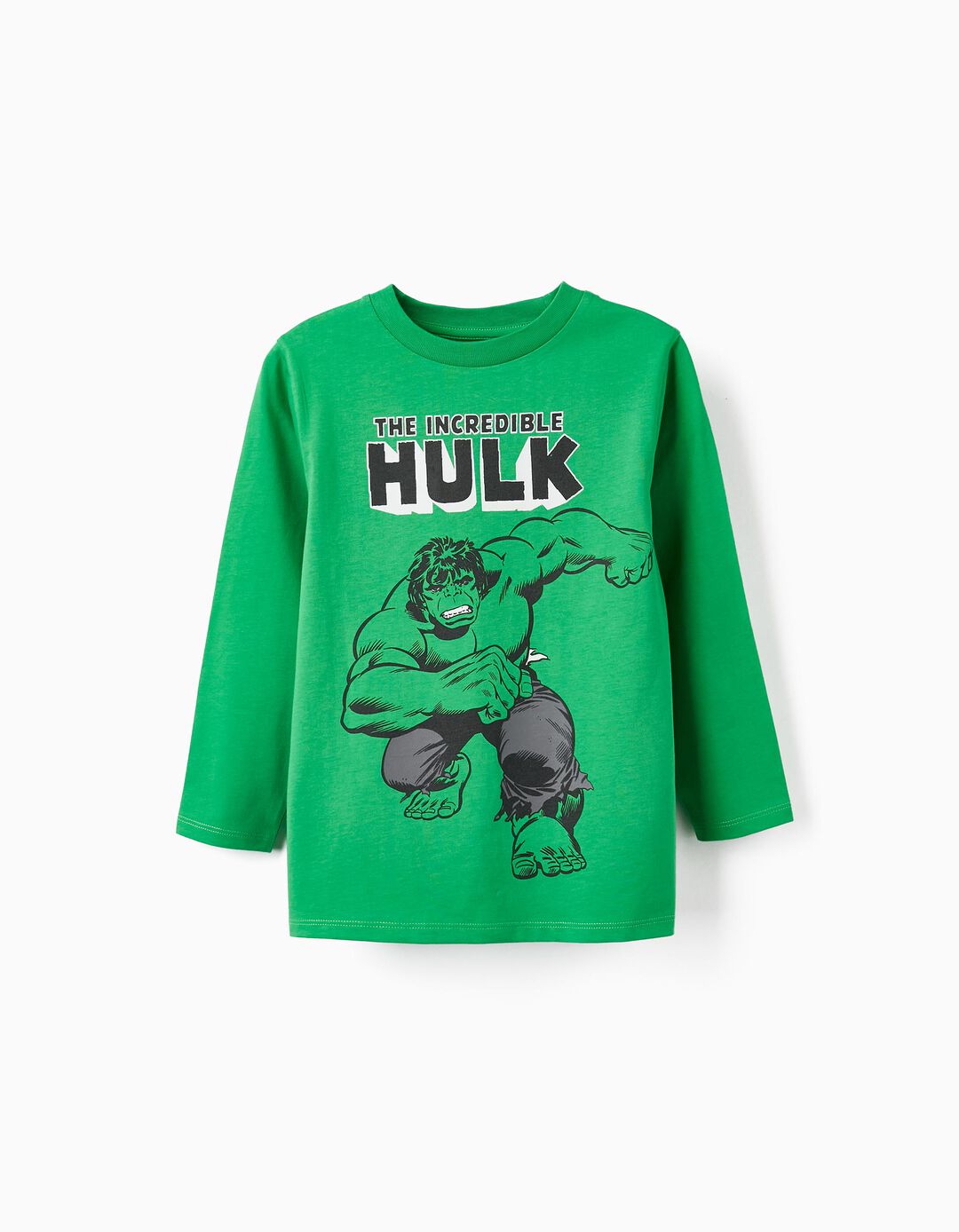 T-shirt de Algodão com Manga Comprida para Menino 'Hulk', Verde