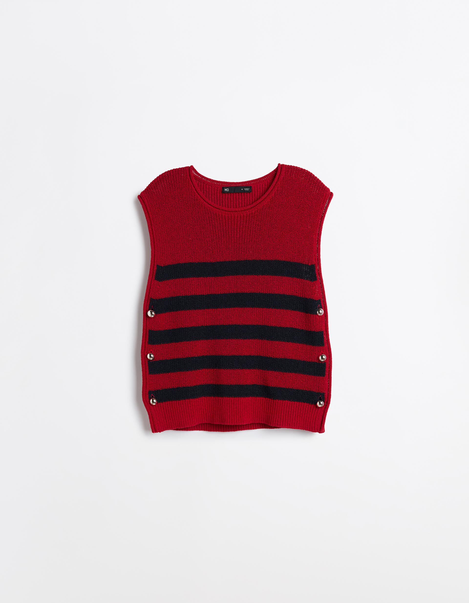 Comprar Online Colete Tricotado &Agrave;s Riscas, Mulher, Vermelho Escuro