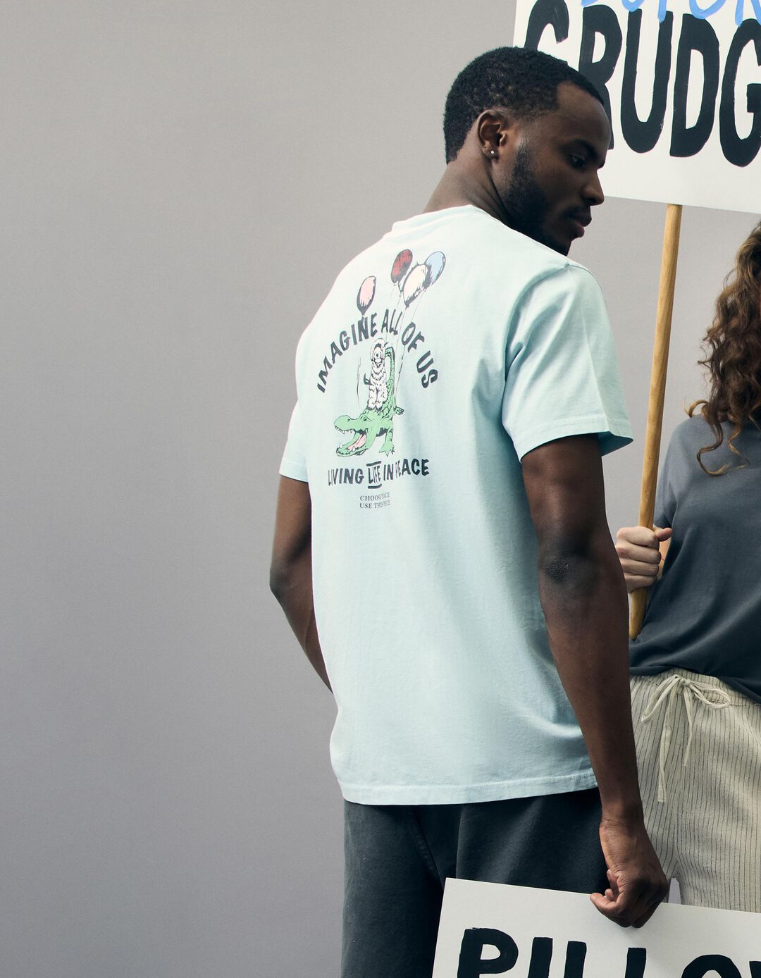 T-shirt 'Peace Language', Adulto, Azul Claro