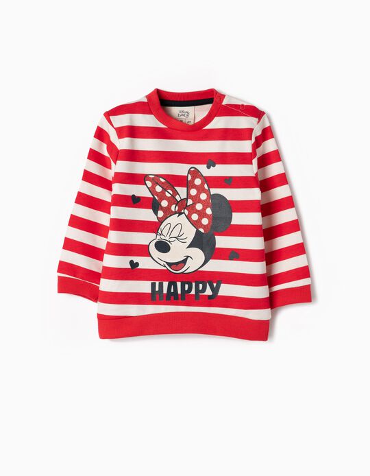 Sweatshirt para Beb&eacute; Menina 'Minnie & Riscas', Vermelho e Branco