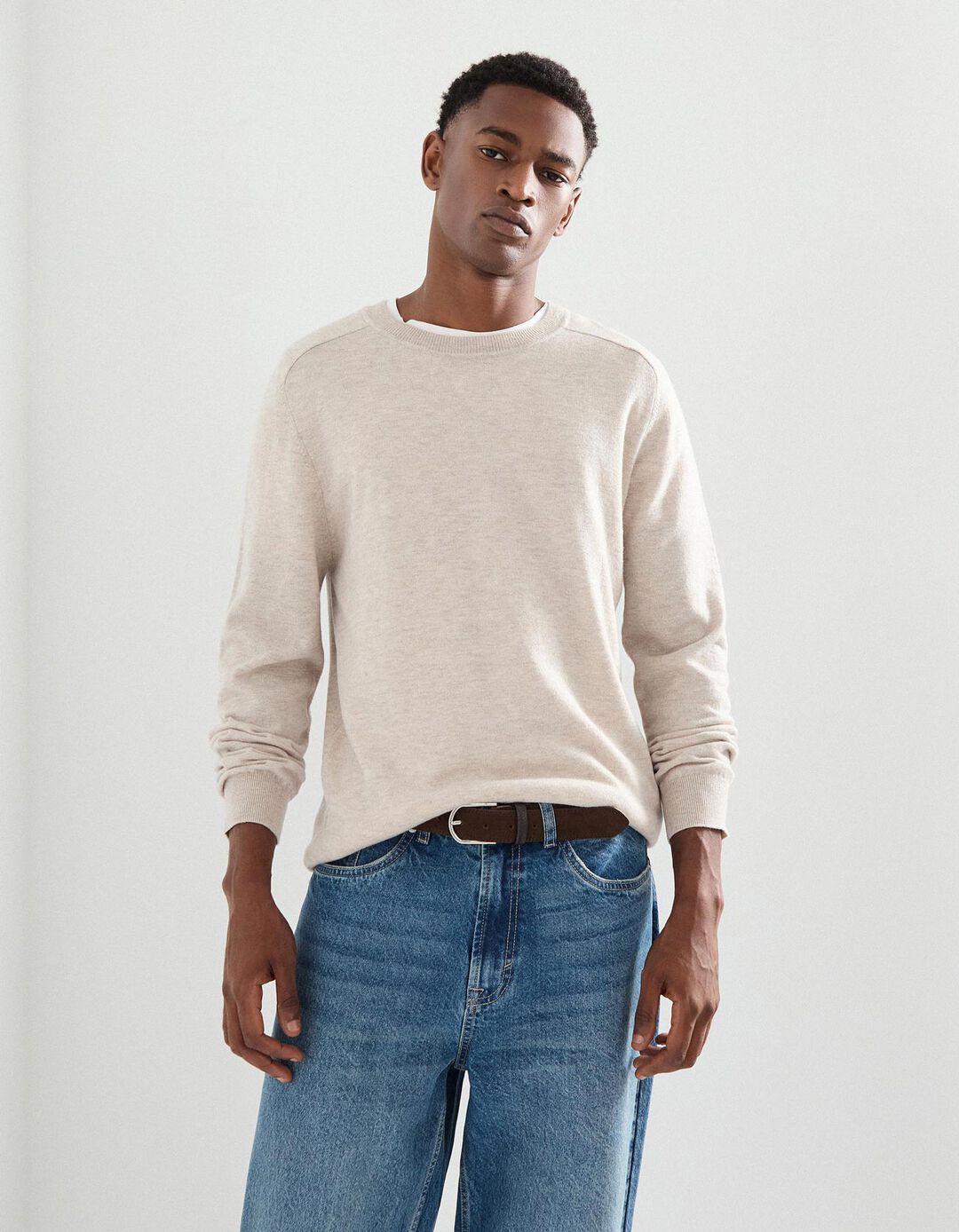 Camisola com Caxemira, Homem, Bege