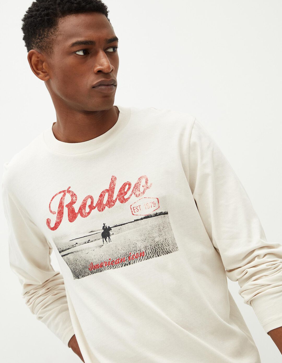 T-shirt de Manga Comprida Estampado, Homem, Cinzento Claro 
