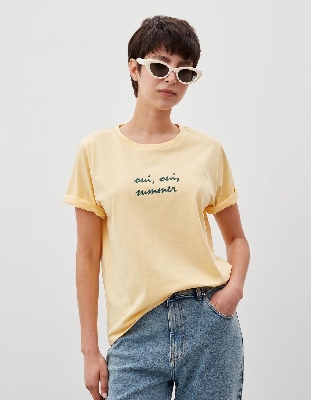 T-shirt Estampado, Mulher, Amarelo