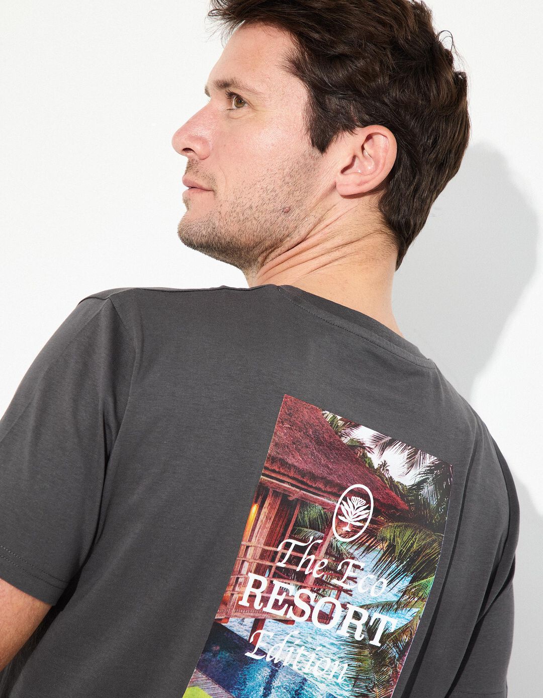T-shirt Jersey Print, Homem, Cinzento Escuro 