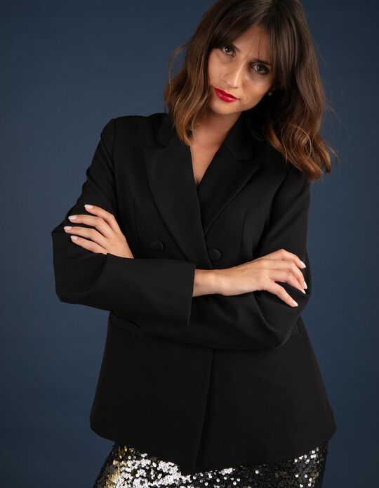 Blazer smoking com lapelas acetinadas