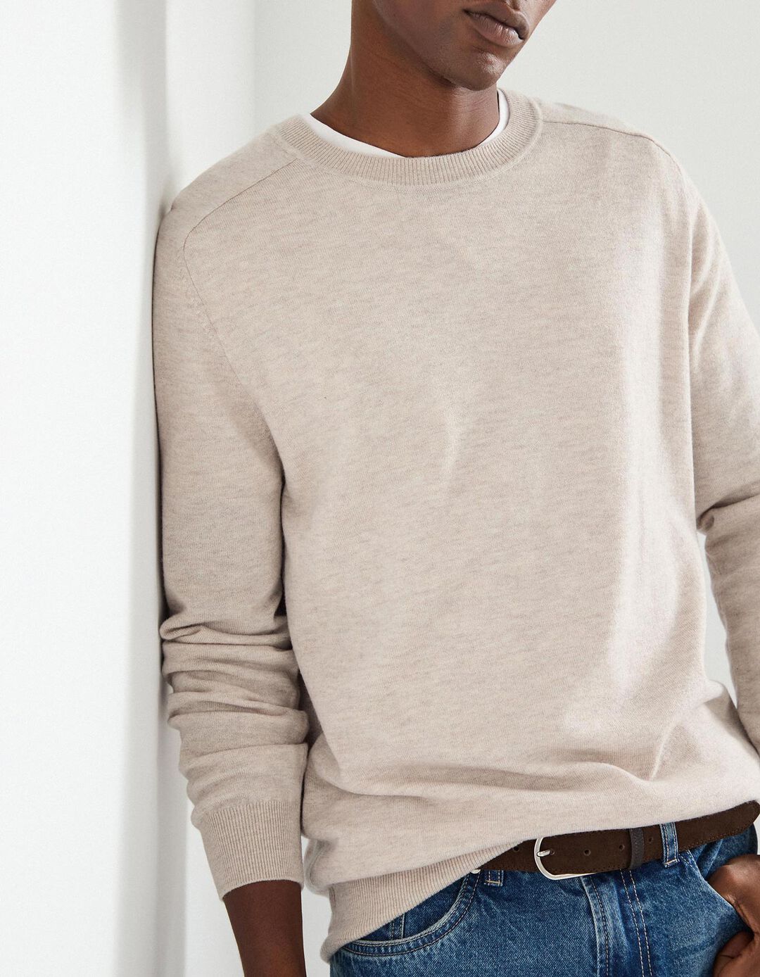 Camisola com Caxemira, Homem, Bege