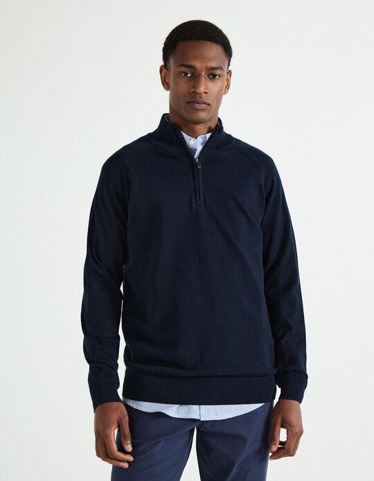 Comprar Online Camisola de Malha Fecho de Correr, Homem, Azul Escuro