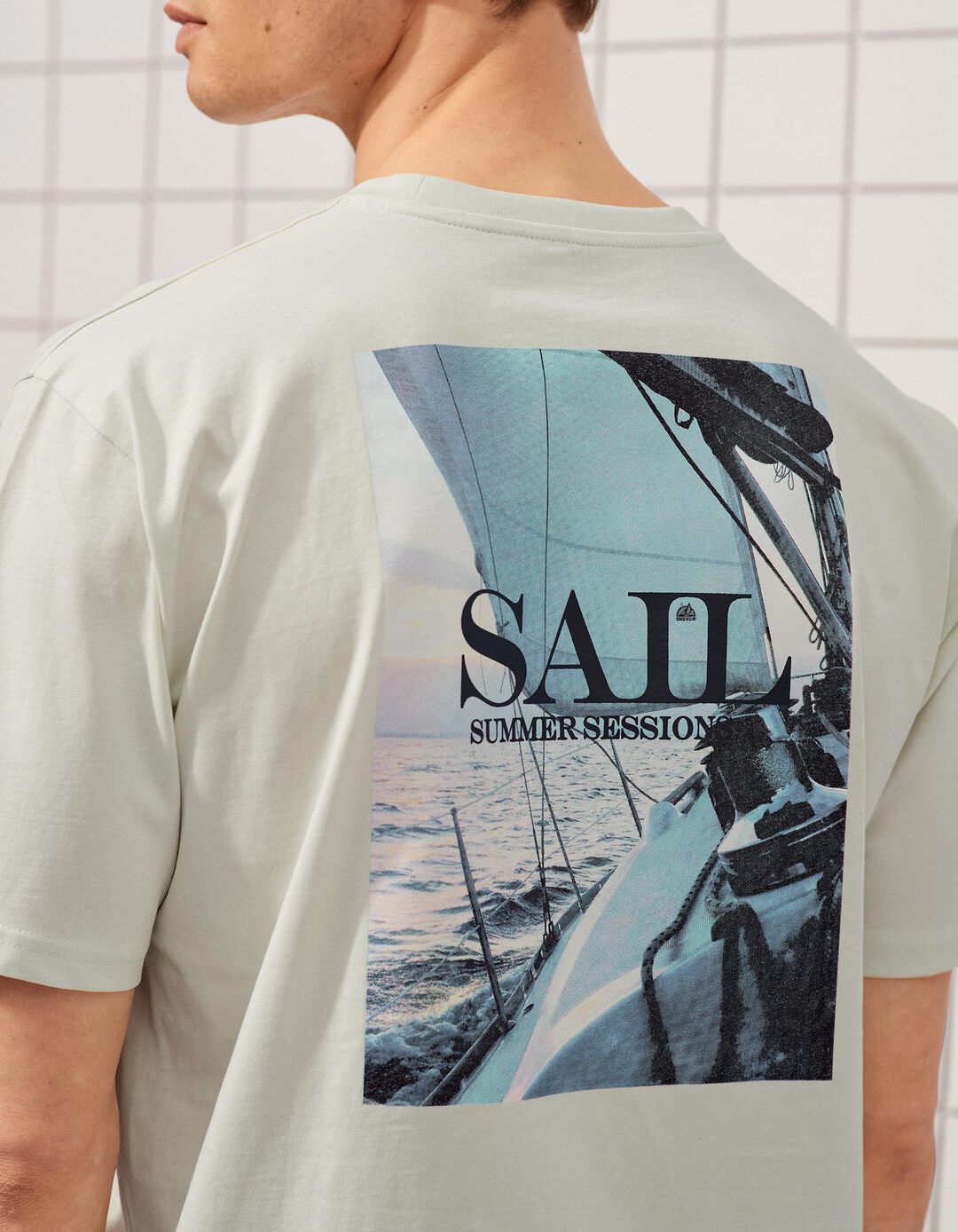 T-shirt Estampada, Homem, Verde &Aacute;gua