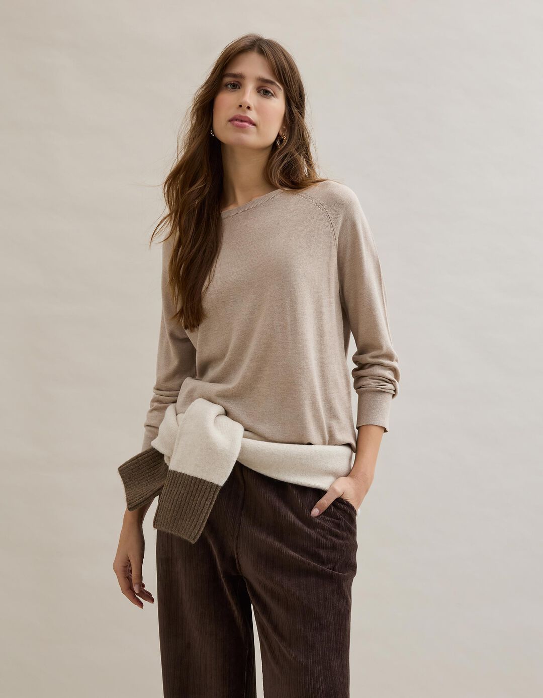 Camisola com Caxemira, Mulher, Bege Claro