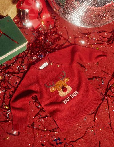 Christmas Jumper with Pom-pom for Babies 'Reindeer', Red