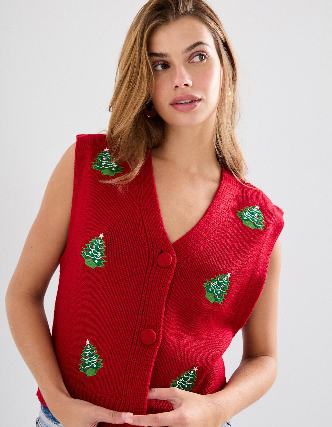 Colete Natal de Malha, Mulher, Vermelho Escuro 