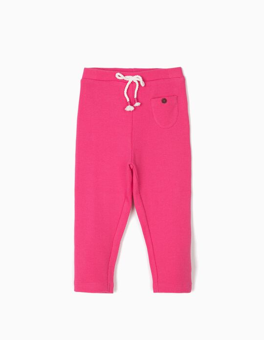 Cal&ccedil;as Leggings Caneladas para Beb&eacute; Menina, Rosa