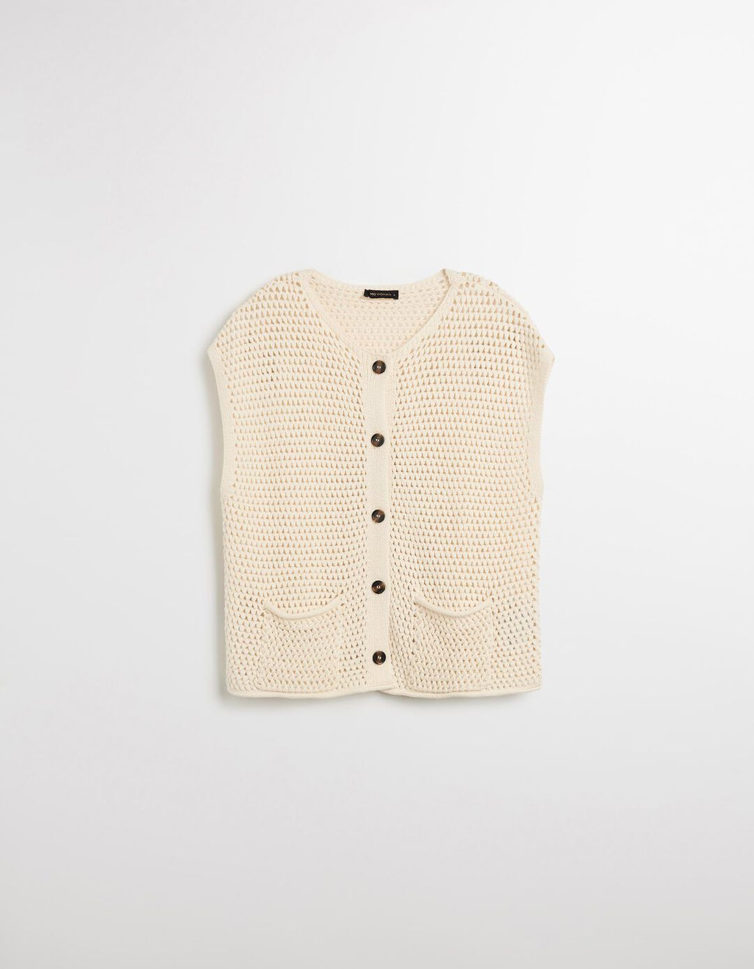 Colete de Crochet, Mulher, Bege Claro