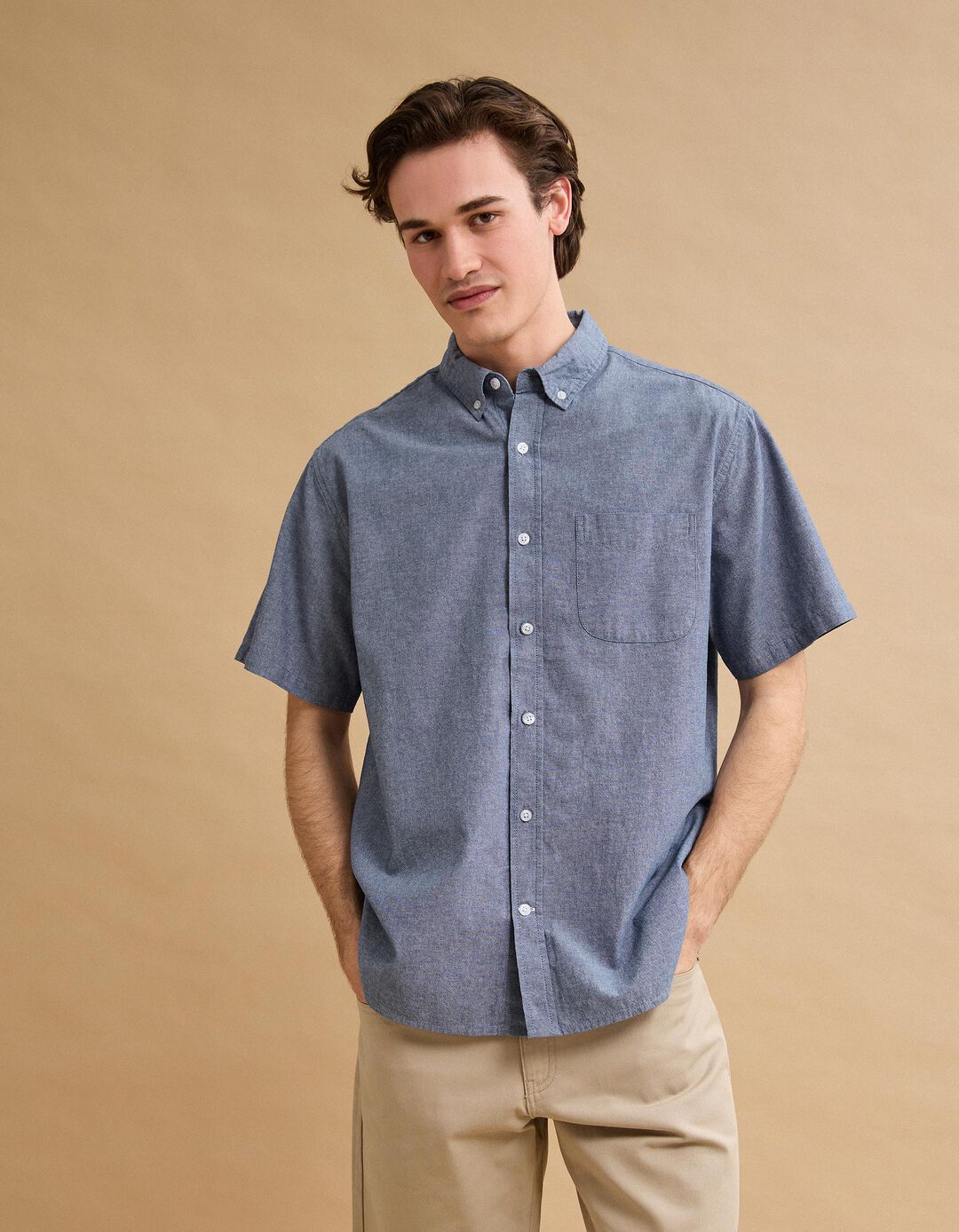 Camisa Manga Curta, Homem, Azul