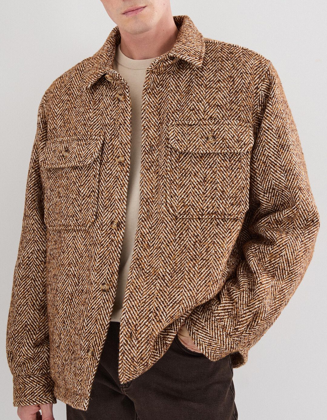 Sobrecamisa, Homem, Bege Escuro