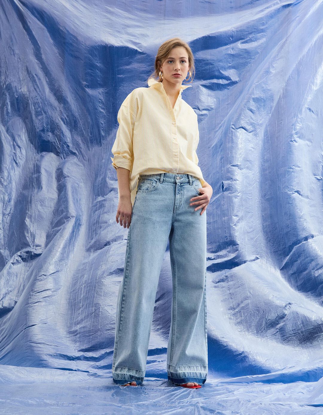 Cal&ccedil;as de Ganga Wide Leg, Mulher, Azul Claro