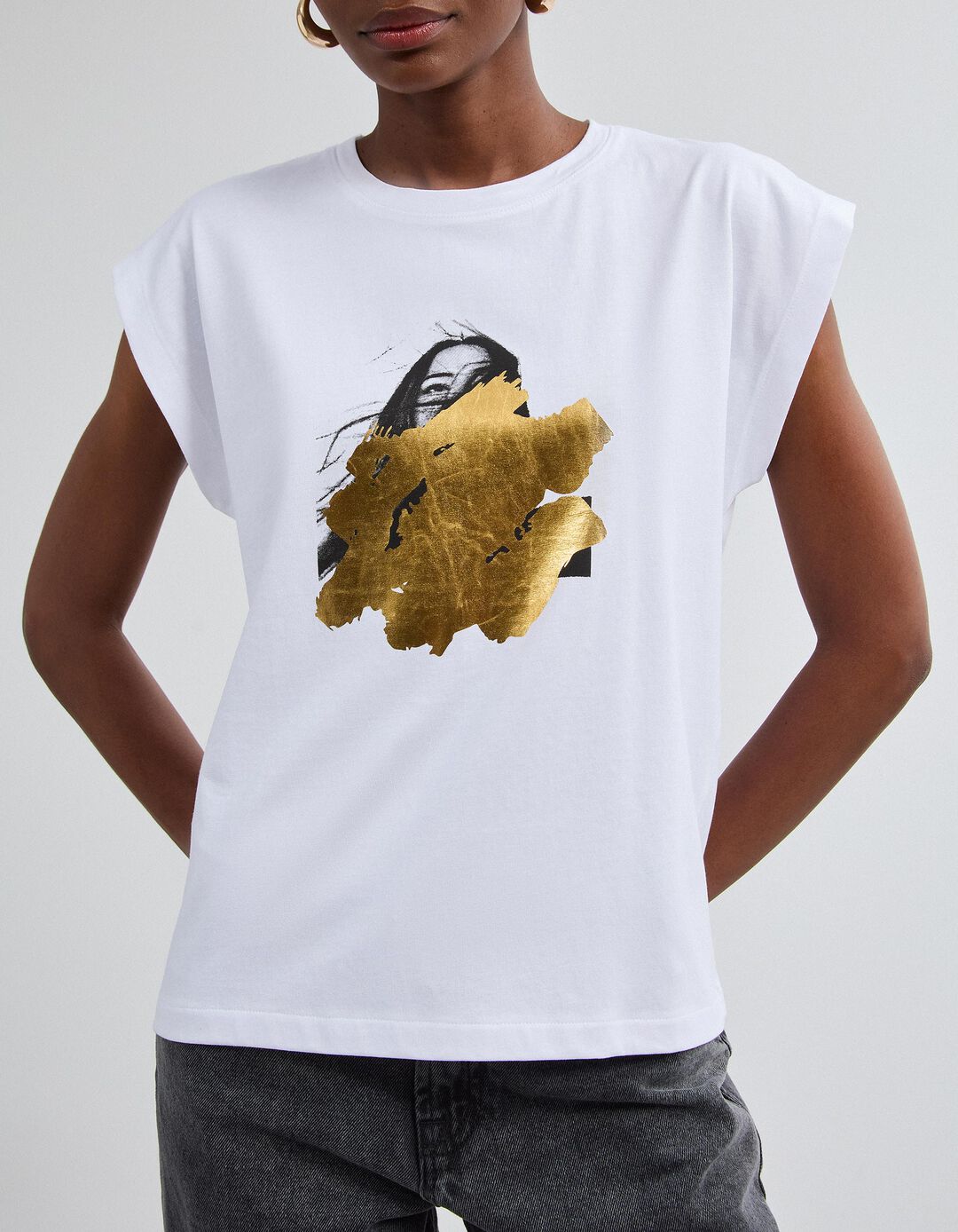 T-shirt Com Estampado Foil, Mulher, Branco
