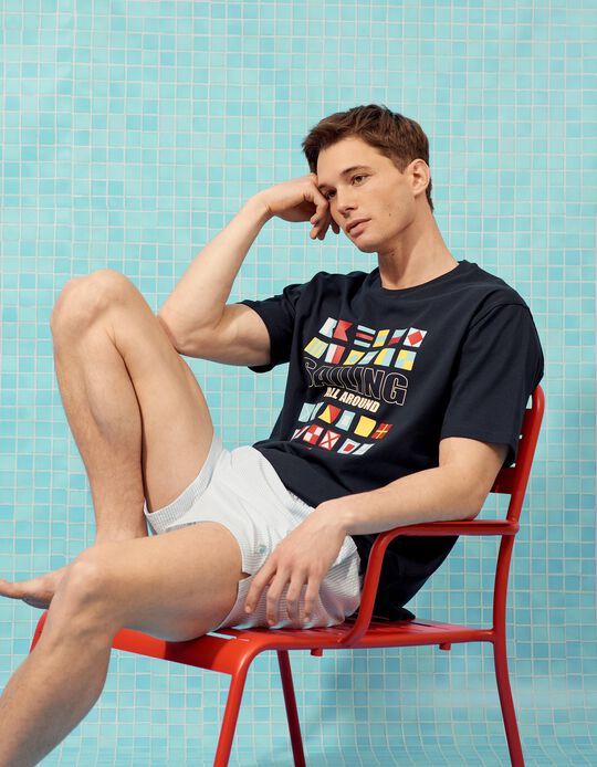 Comprar Online T-shirt Estampada, Homem, Azul Escuro