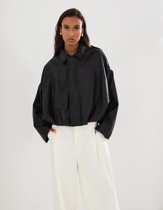 Comprar Online Casaco Bomber Efeito Pele, Mulher, Preto