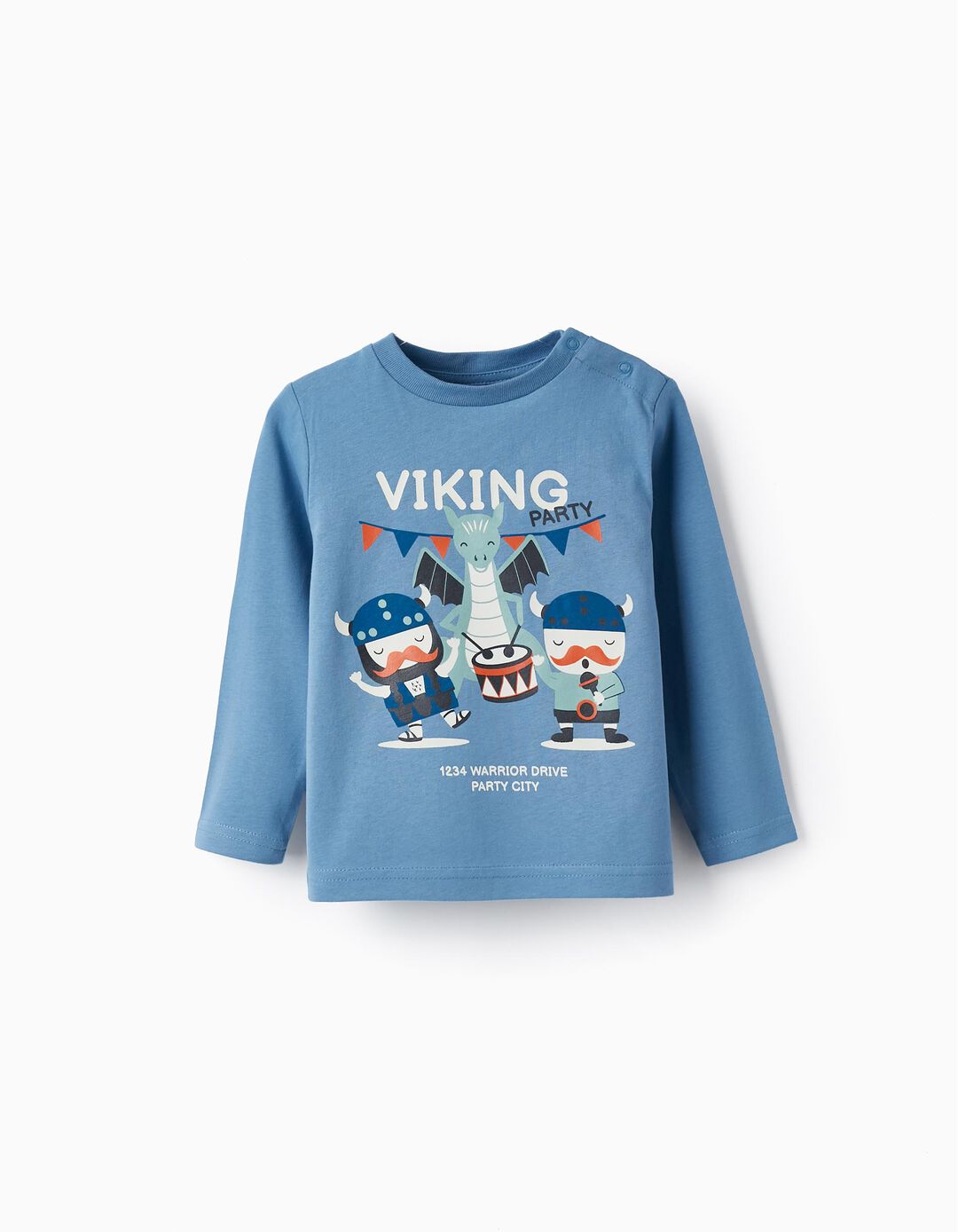 T-Shirt em Jersey de Algodão para Bebé Menino 'Viking Party', Azul