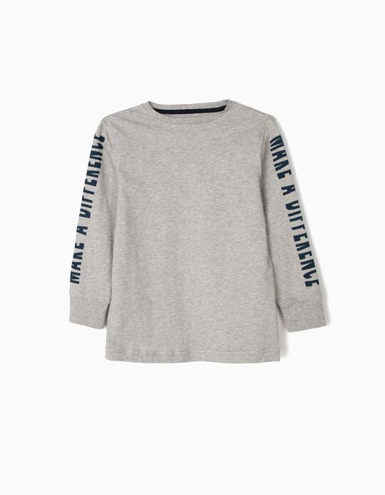 T-shirt de Manga Comprida para Menino 'Make a Difference', Cinza