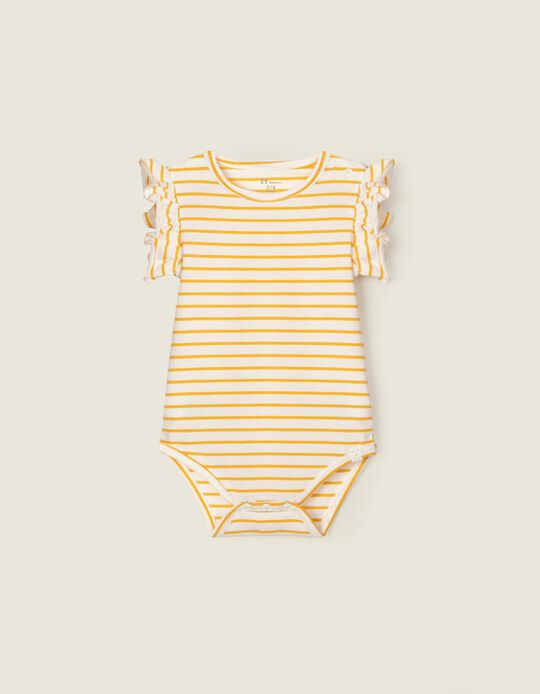 Body Riscas para Bebé Menina, Branco/Amarelo