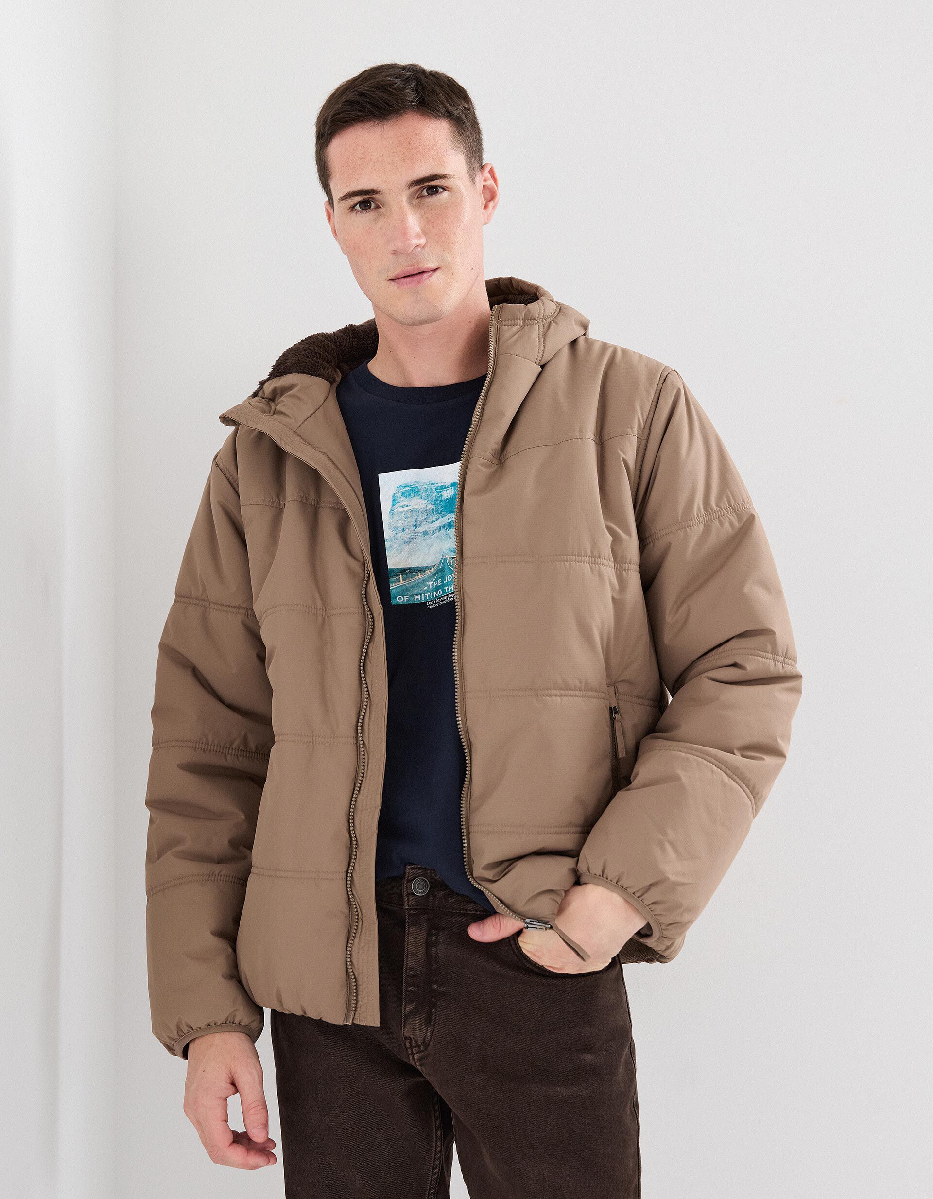 Comprar Online Casaco Acolchoado com Capuz, Homem, Castanho