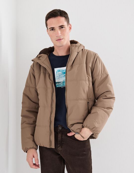 Comprar Online Casaco Acolchoado com Capuz, Homem, Castanho