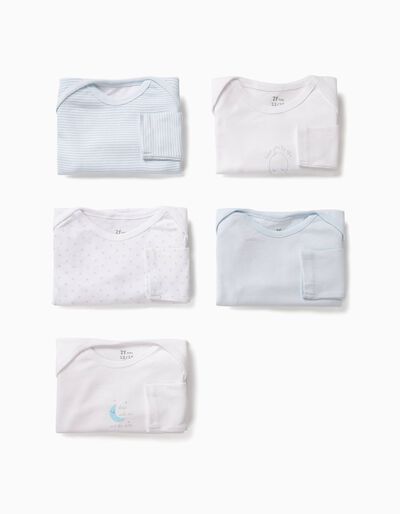 5-Pack Bodysuits for Baby Boys 'Moon', White and Blue