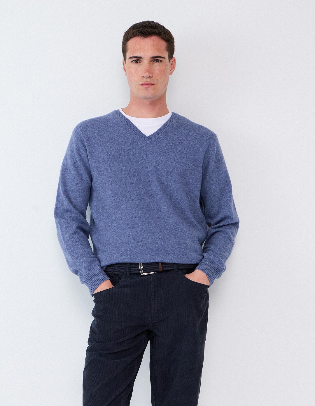 Camisola Com Mistura De L&atilde;, Homem, Azul 