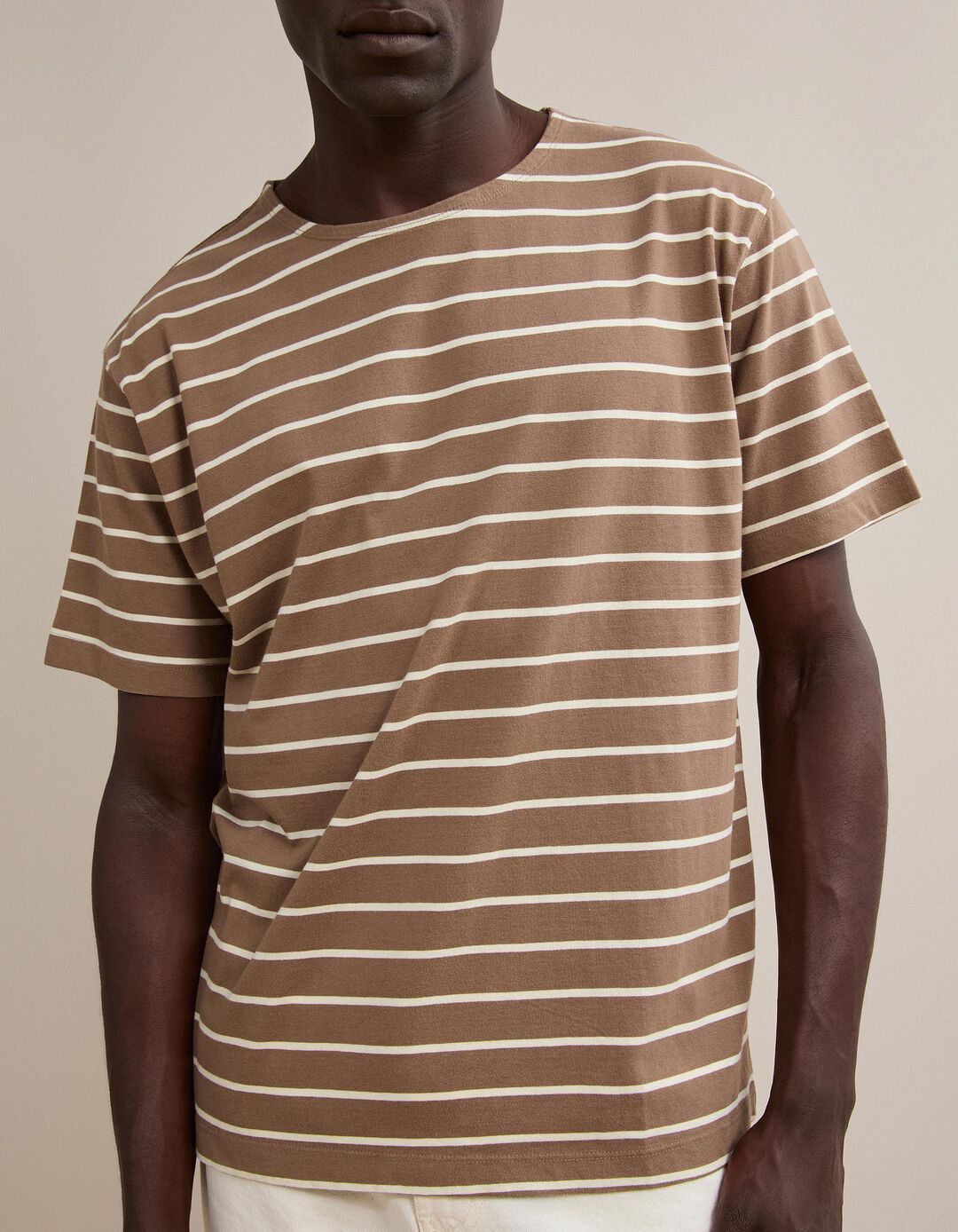 T-shirt &Agrave;s Riscas, Homem, Castanho