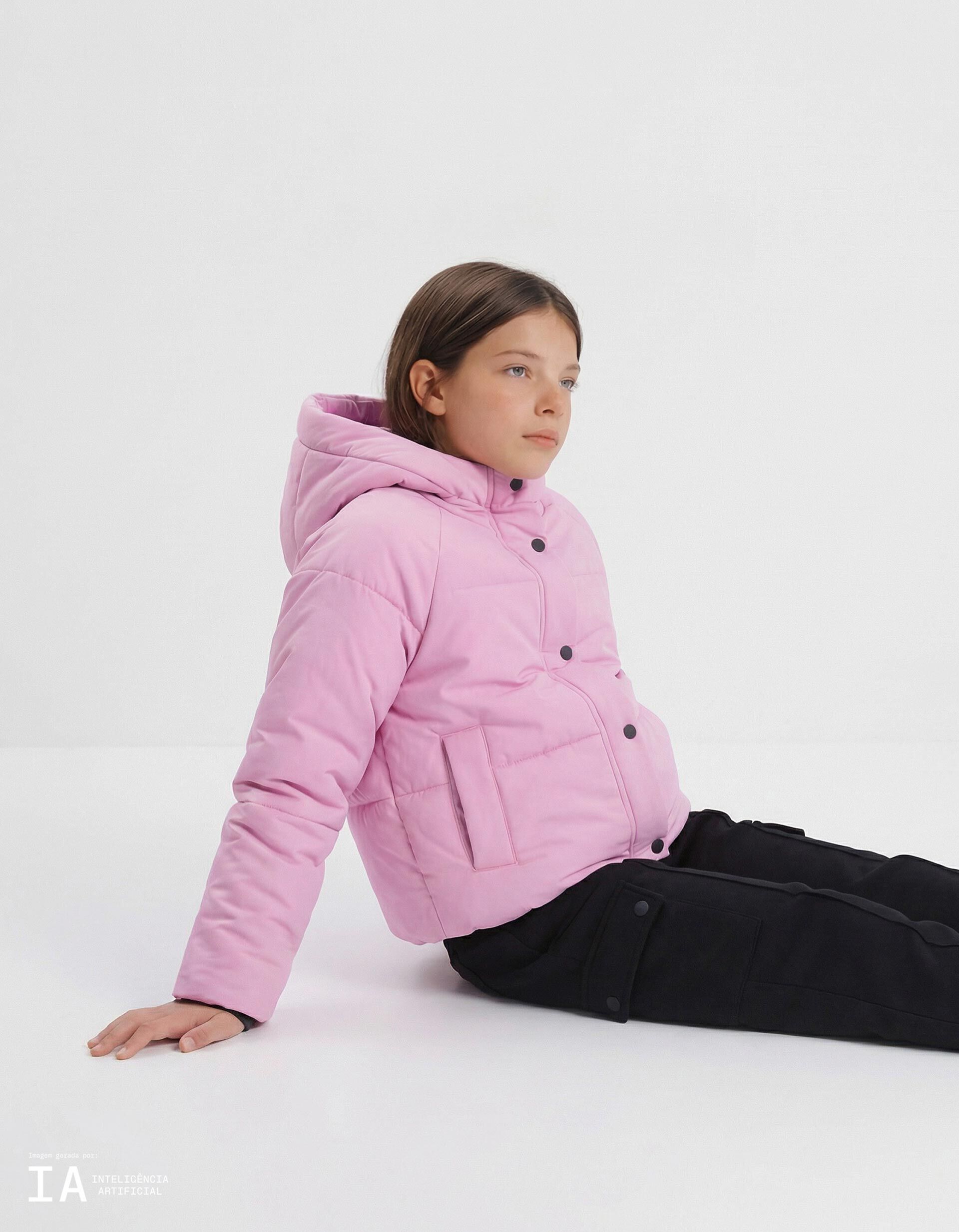 Casaco Acolchoado, Menina, Rosa Claro