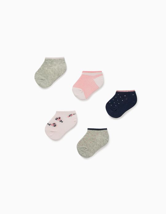5 Pairs of Ankle Socks for Baby Girls 'Flowers', Multicoloured